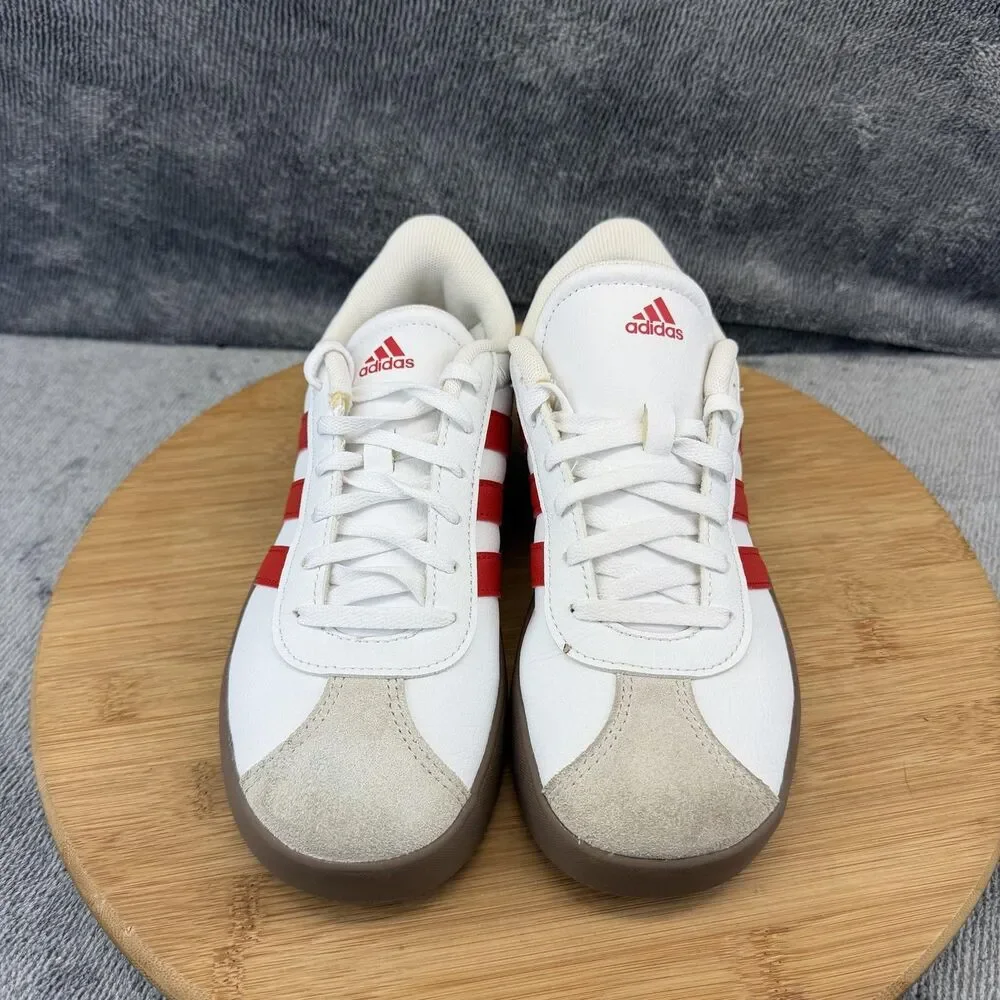 Adidas Shoes Girls Size 3.5 White Red Striped Gum Sole Low Top Sneakers IH3484